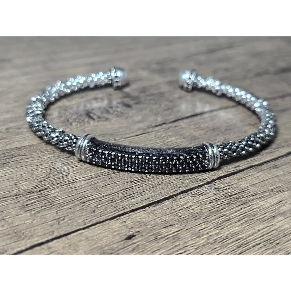Milor Italy Men's Blackened Sterling Silver Spinel Gemstones cuff bracelet 4.5mm